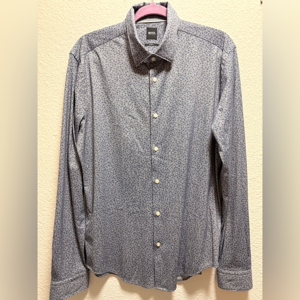 Boss Blue Textured Slim Fit Shirt